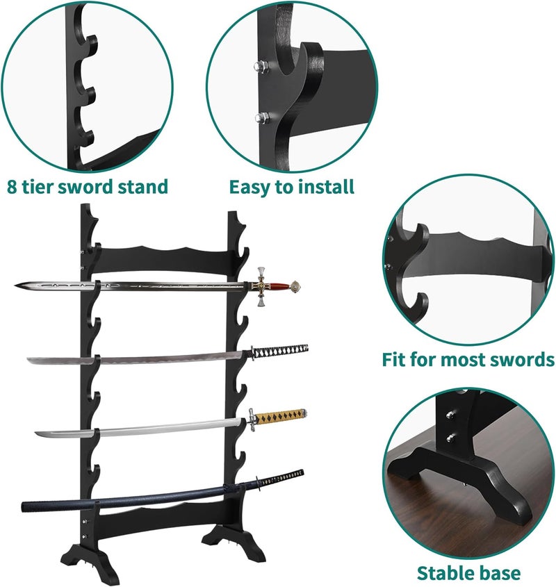 lukar 8 Tier Sword Display Stand Floor, Multilayer Katana Stand Floor, Wooden Sword Rack Floor Stand, Japanese Samurai Sword Holder - Image 2